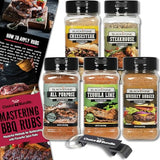 Blackstone Whiskey Burger Steakhouse Tequila Lime All Purpose Cheesesteak Premium Barbecue Griddle Seasoning Rub 5 Pk (38.9 oz) + BBQ Masters & Opener