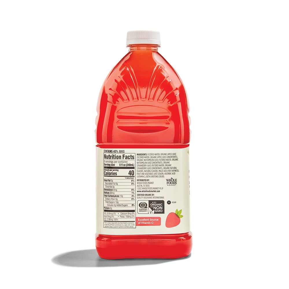 365 by Whole Foods Market, Organic Reduced Sugar Watermelon Strawberry Juice, 64 Fl Oz
