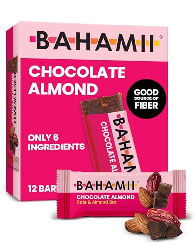 Bahamii Chocolate Almond Date and Energy Bars, Healthy Snacks and Breakfast Bars for Kids and Adults, No Sugar Added, Gluten Free, High Fiber, Vegan