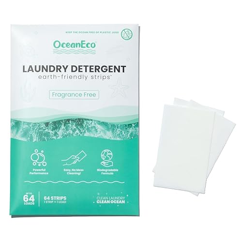 OceanEco™ Earth-Friendly Laundry Detergent Strips - 64 Loads | Ultra-Concentrated, Zero-Waste, Biodegradable, Cruelty-Free & Vegan (Fragrance Free)