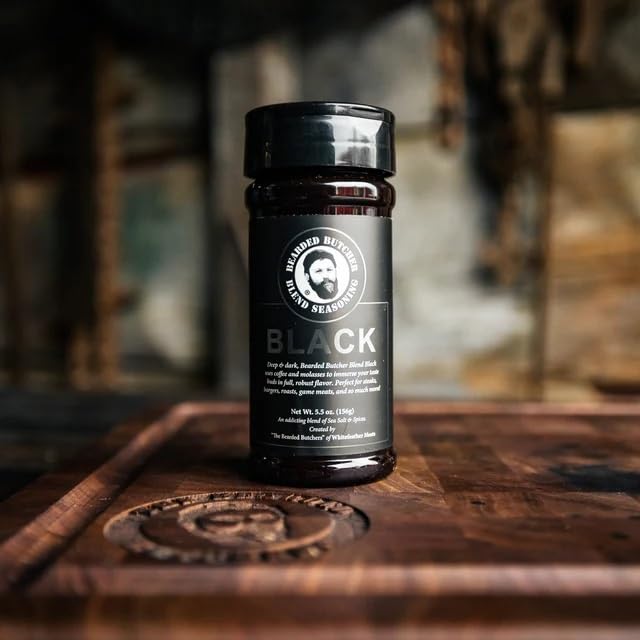 Bearded Butchers Black Blend Seasoning, 5.5 oz Shaker - Coffee & Molasses Flavor for Steaks, Burgers, Brisket, Roasts, Game Meats - Gluten-Free, No