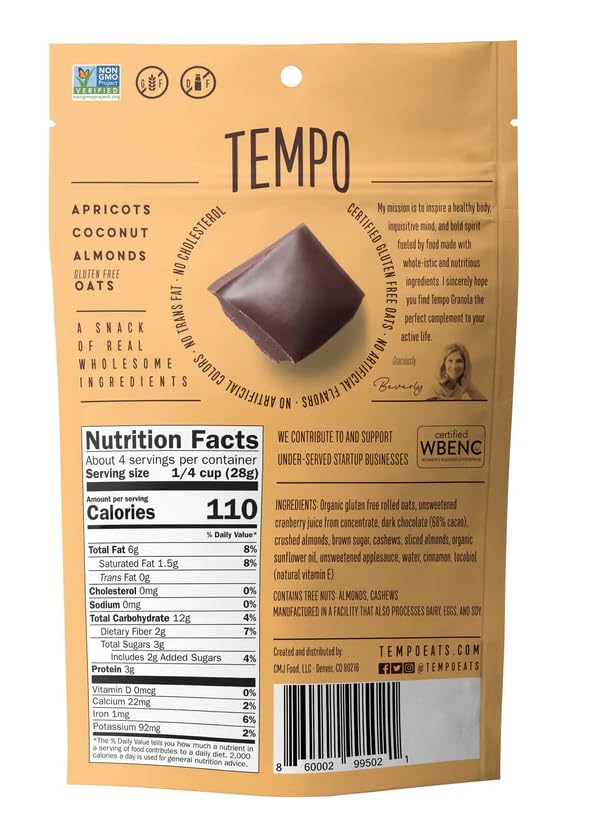 Dark Chocolate Cashew Almond Granola Clusters (4 oz.) 12-Pack by Tempo Granola