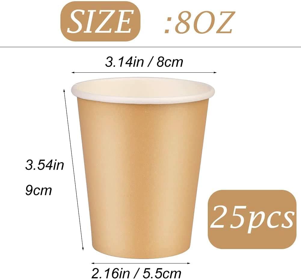 BALDCC 25 Pack 8 oz Disposable Paper Cups, Disposable Coffee Cups, Hot/Cold Beverage Drinking Cup for Offices, Home Kitchens, Coffee Shops?Khaki?