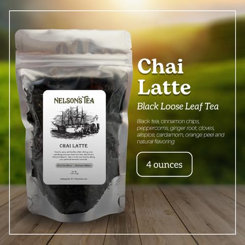 Nelson's Tea Chai Latte - Full-Bodied Black Tea with All-Natural Flavoring - with Spicy Chai blend with Cinnamon Chips, Peppercorns, Ginger Root