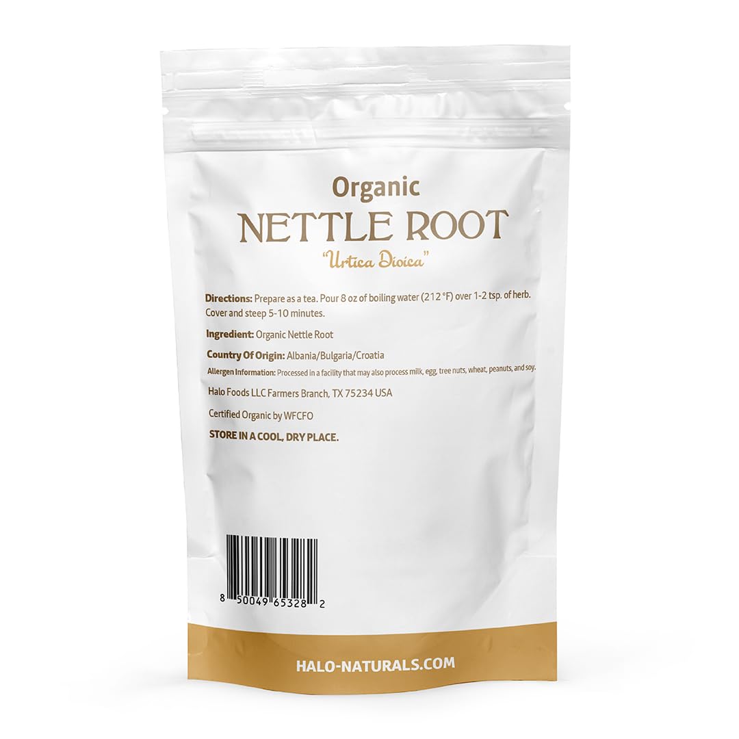Halo Naturals Organic Nettle Root Cut & Sifted, 4 Ounces (Urtica dioica) USDA Certified | Resealable Pouch| Packaged in The USA