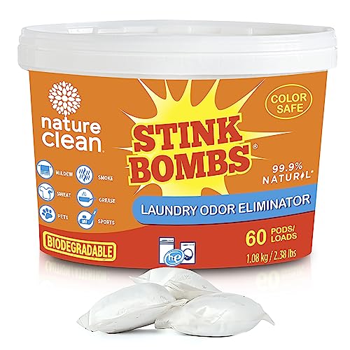Nature Clean Stink Bombs Laundry Odor Eliminator Pods for Clothes, Removes Pet, Sweat, Grease, Mildew & Sports Odors, Laundry Deodorizer for Home Use