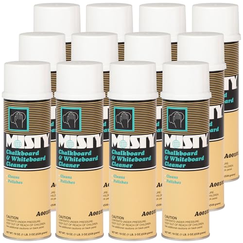 MISTY Chalkboard & Whiteboard Cleaner - 19 oz (Case of 12) - 1001403 - Foaming Aerosol that Cleans and Protects Boards