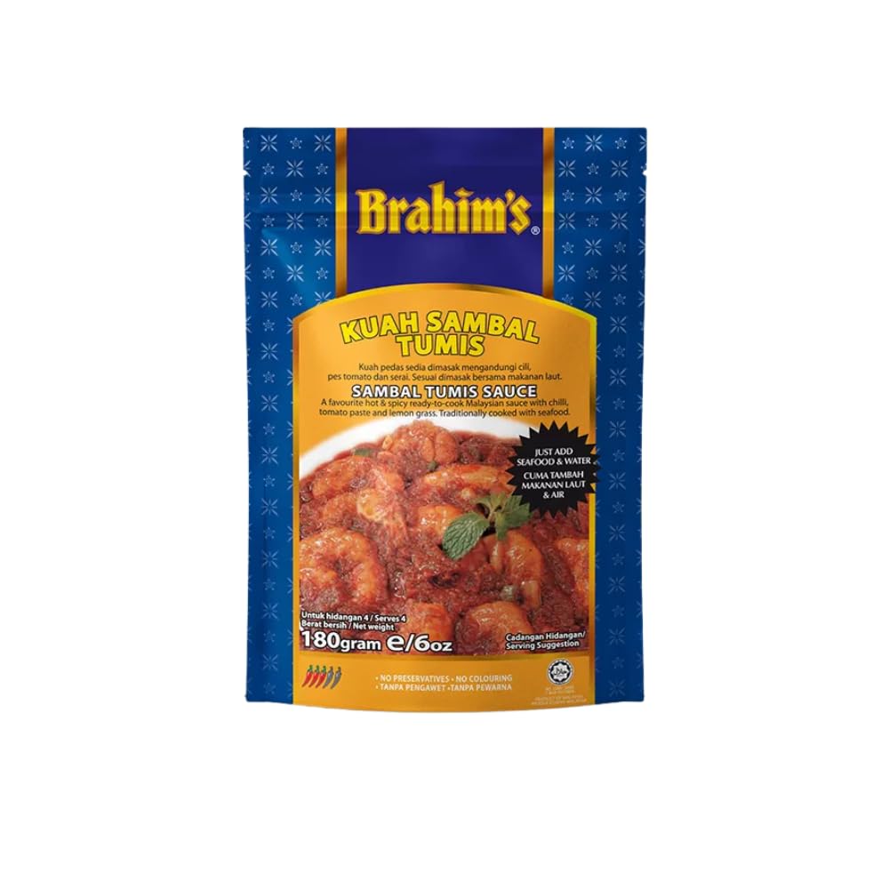 Brahim’s Sambal Tumis Paste - Malaysian Cooking Sambal - 180g per Pack - 2 Packs