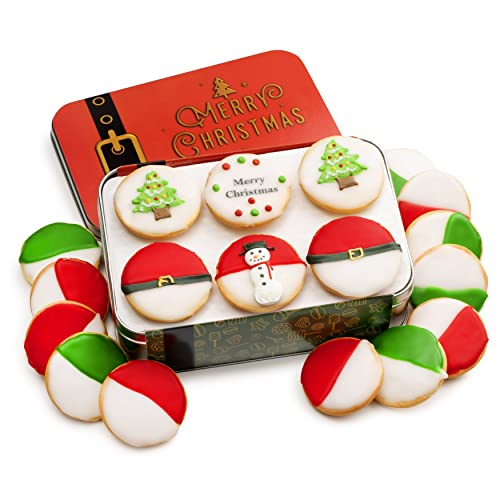 Christmas Cookies, Decorated Black And White Cookies In Tin, Gourmet Food Gift Box, Holiday Gifts, Corporate Idea, For Men And Women 18 Count Custom