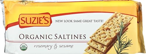 Suzie's, Organic Saltines Crackers, Rosemary & Sesame, Healthy Gourmet Baked Snack Goodies for Adults & Children - 12 Pack, 8.8oz Each
