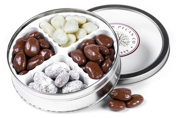 Four Chocolate Pecan Gift Tin | 1 Lb | Millican Pecan since 1888 | San Saba, Texas