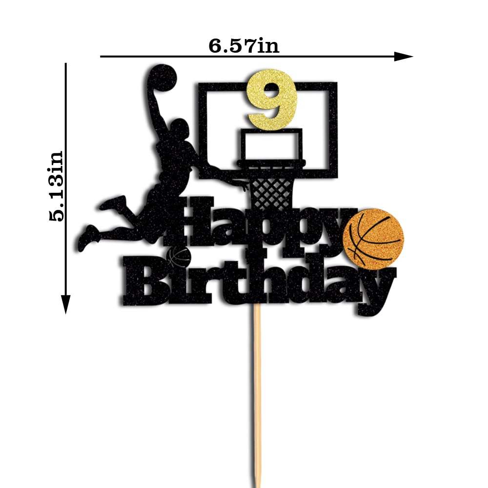 Basketball Happy 9th Birthday Cake Topper-Basketball Themed Birthday Party Cake Decoration-9 Years Birthday Party Supplies (9th)