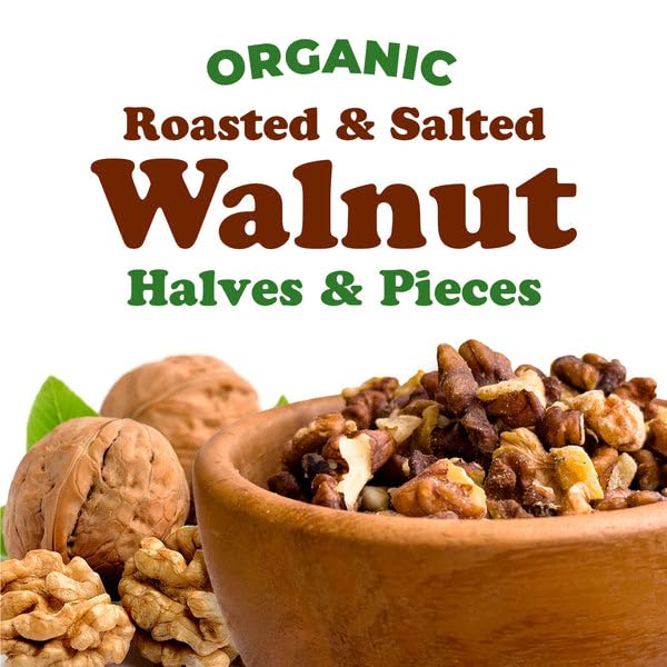 Food to Live Organic Dry Roasted Walnut Halves and Pieces with Himalayan Salt, 8 Ounces - Oven Toasted, Lightly Salted, Great for Baking and Cooking