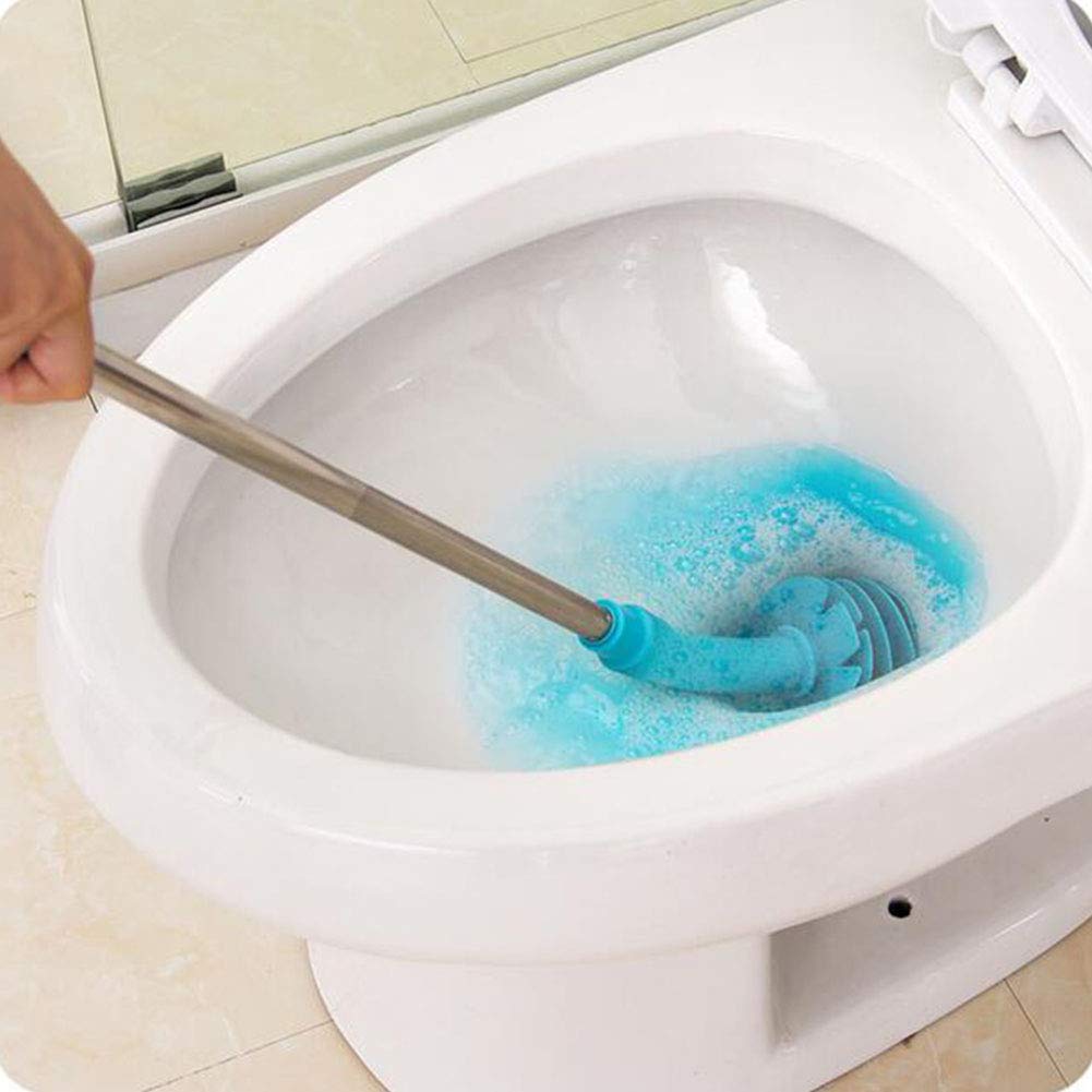 Flexible Toilet Plunger and Clog Remover for Siphon Toilets, Heavy Duty Bathroom Plunger with ABS Handle, Stainless Steel Pipe, TPR Elastic Head