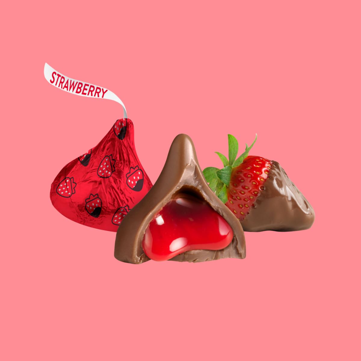 Candykrave Hershey'ss Kisses Strawberry Milk Chocolate candy - (2LB 180 pcs) - Bulk chocolate Silver Foil Candy variety pack - Delicious Treats