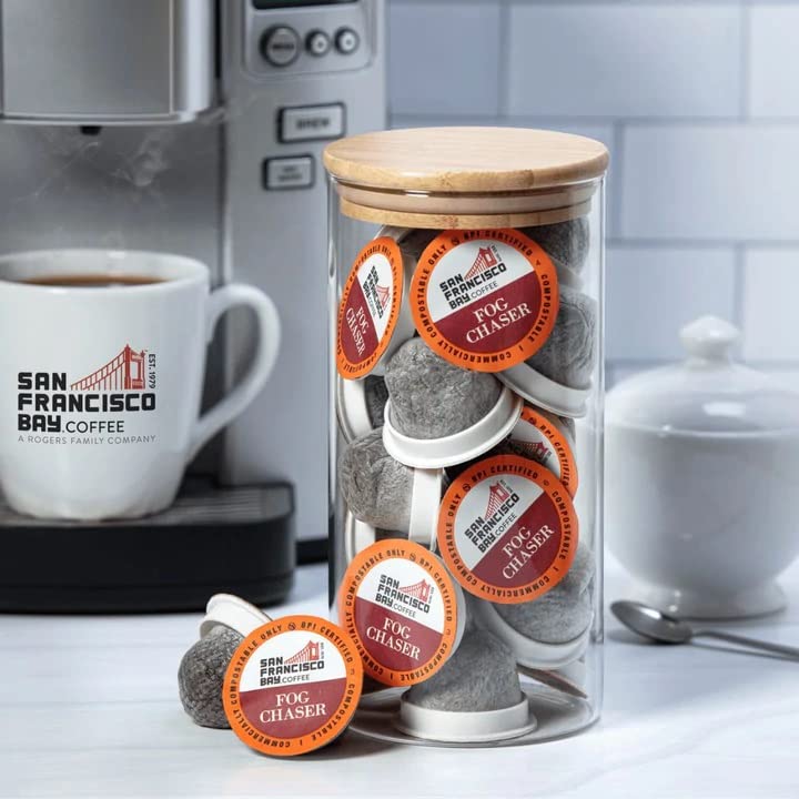 SF Bay Fog Chaser Coffee OneCup - 12 Count Compostable Pods - Medium-Dark Roast Arabica - Compatible with Most Keurig K-Cup Brewers