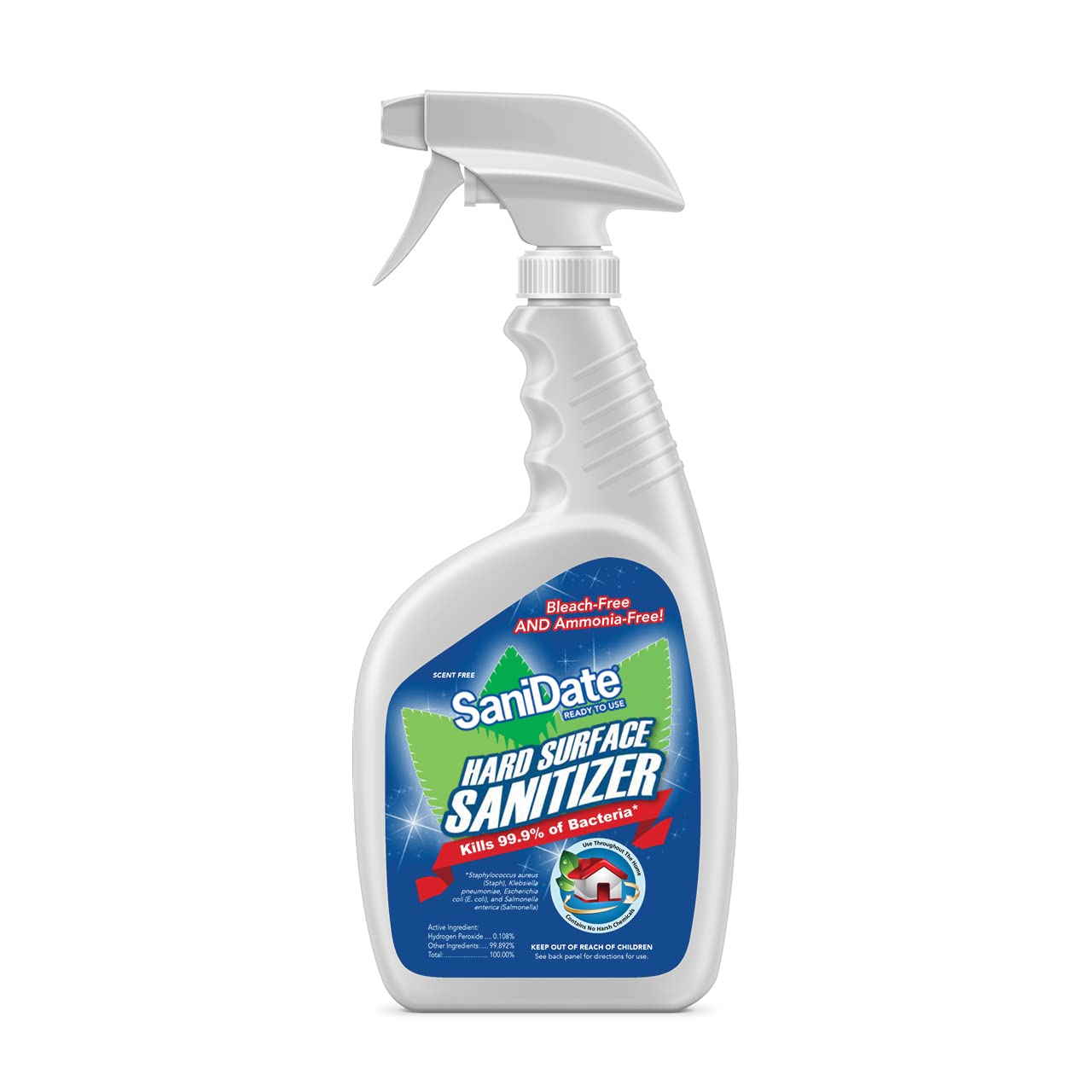 BioSafe Systems SaniDate Ready to Use, 32 oz Spray, Hard Surface Sanitizer, EPA Registered, White (2018-32)