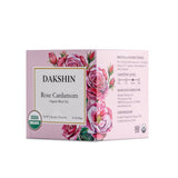 DAKSHIN Organic Rose Cardamom Tea Bags | Black Tea with Rose Petals, Ginger Root & Cloves | Naturally Warming & Comforting | USDA Organic | 16 Tea