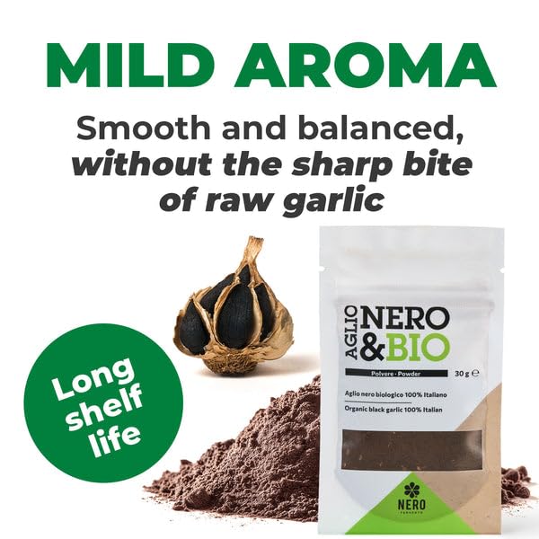 Nero Fermento Organic Black Garlic Powder, 30gr - Produced by Natural Fermentation of “Voghiera Garlic” bulbs. Vegan (Pack of 2)