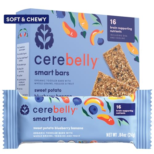 Cerebelly Toddler Bars - Organic Sweet Potato Blueberry Banana Smart Bars | Healthy Snack for Kids | 16 Brain-supporting Nutrients, Gluten Free, Nut