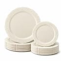 OCCASIONS 50 Piece Ivory Plastic Plates for 25 Guests, Heavy Duty Fancy Disposable Dinnerware Set, 25 Dinner 10.25" & 25 Salad/Dessert, China-Like
