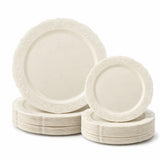 OCCASIONS 50 Piece Ivory Plastic Plates for 25 Guests, Heavy Duty Fancy Disposable Dinnerware Set, 25 Dinner 10.25" & 25 Salad/Dessert, China-Like