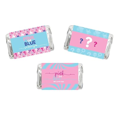 Andaz Press Pink or Blue We Love You Gender Reveal Baby Shower Collection, Chocolate Minis Labels, Fits Chocolate Miniatures Party Favors, 36-Pack