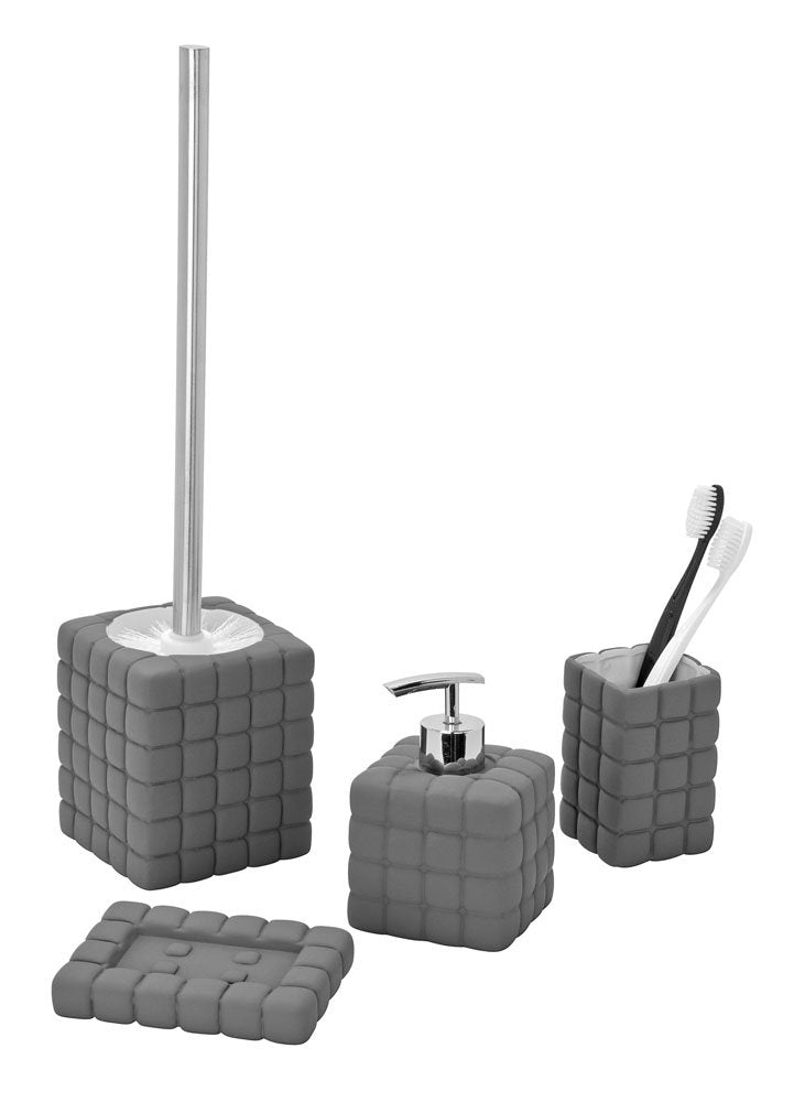 WENKO 20171100 WC Brush Set Cube Grey - Soft-Touch Surface, Ceramic, 4.92 x 14.57 x 3.94 inch, Grey