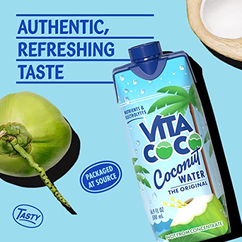 Vita Coco Coconut Water, Pure - Naturally Hydrating Electrolyte Drink - Smart Alternative to Coffee, Soda, and Sports Drinks - Gluten Free - 11.1