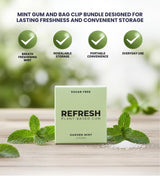 1x Refresh Gum Garden Mint (12 PC.) Bundle with Plastic Bag Clip for Resealing Packs and Maintaining Neat Storage - Gift Set (2 Items)
