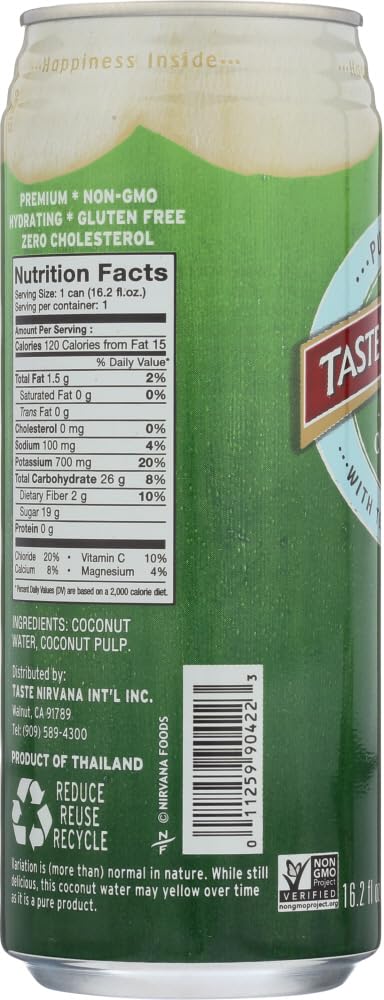 Taste Nirvana Real Coconut Water With Pulp, 16.2-oz. (Count of 12) Sold By HERO24HOUR Thank You