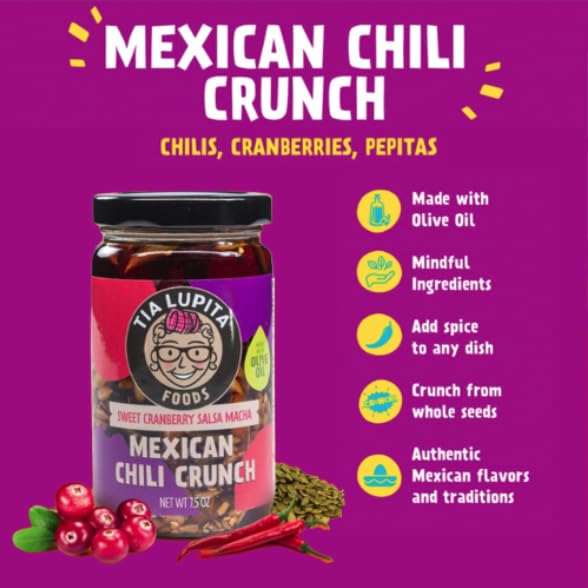 Tia Lupita Mexican Chili Crunch Cranberry - Salsa Macha, Crunchy Morita Chili Oil | Gluten-Free, Non-GMO, Vegan | 7.5 Oz (Pack of 2)