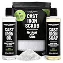 CARON & DOUCET - New Ultimate Cast Iron Set: Seasoning Oil, Cleaning Soap & Restoring Scrub | 100% Plant-Based & Best for Cleaning Care, Washing