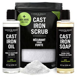 CARON & DOUCET - New Ultimate Cast Iron Set: Seasoning Oil, Cleaning Soap & Restoring Scrub | 100% Plant-Based & Best for Cleaning Care, Washing