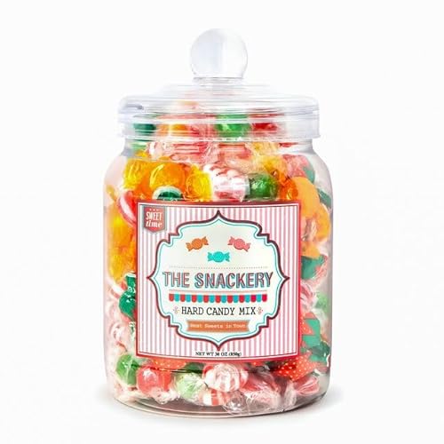 Candy Jar Filled With Your Favorite Hard Candy Mix | Individually Wrapped Nostalgic Old Fashioned Assortment | Strawberry Filled, Sour Balls