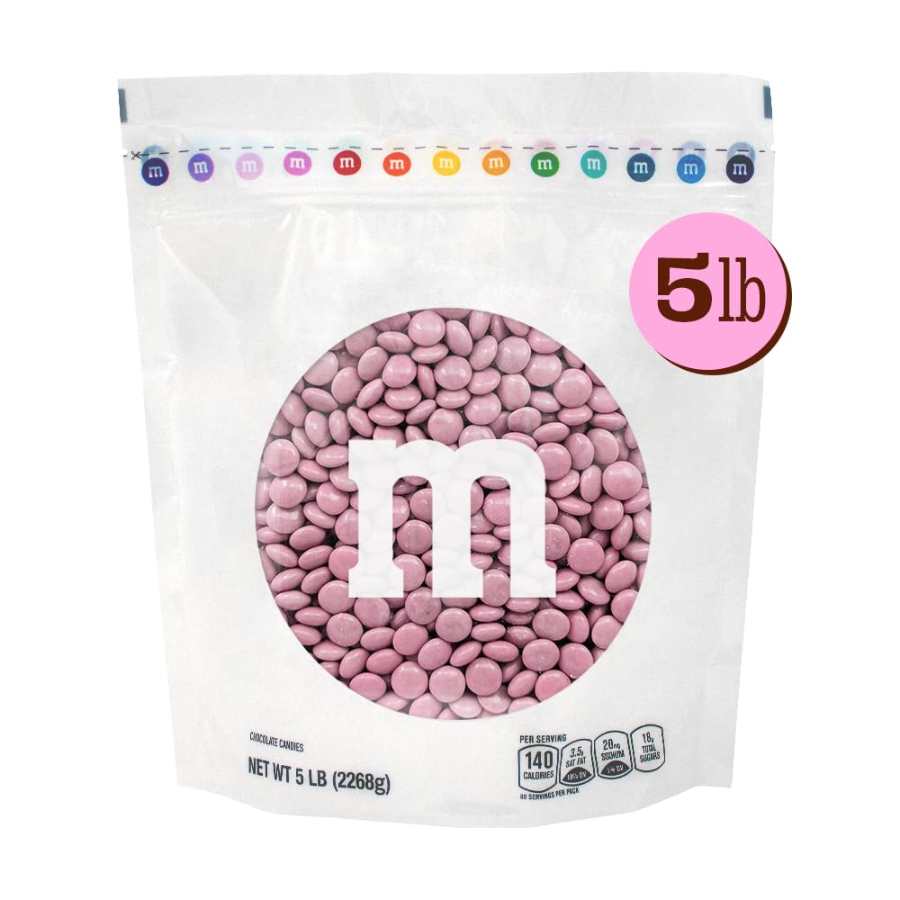 M&M’S WORLD Pink Milk Chocolate Candy, 5lbs of M&M'S in Resealable Pack for Candy Bars, Birthdays, Baby Showers, Gender Reveals, It's A Girl, Dessert
