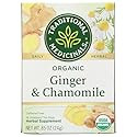 Traditional Medicinals Organic Ginger & Chamomile Herbal Tea, Relieves Occasional Indigestion or Nausea, (Pack of 1) - 16 Tea Bags