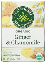 Traditional Medicinals Organic Ginger & Chamomile Herbal Tea, Relieves Occasional Indigestion or Nausea, (Pack of 1) - 16 Tea Bags