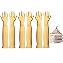 Vsootal 3- Pair 17.8 - Inch Elbow - Length Reusable Rubber Waterproof Household Cleaning and Kitchen Dishwashing Gloves - Large Size