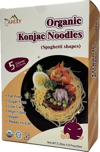 Apexy Organic Shirataki Konjac Noodle with Organic Oat Flour 42.24oz 8 Pouches Inside Healthy Diet, Low Calorie, Low-Carb Gluten Free, Vegan, Keto