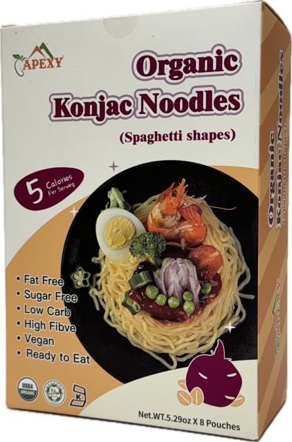 Apexy Organic Shirataki Konjac Noodle with Organic Oat Flour 42.24oz 8 Pouches Inside Healthy Diet, Low Calorie, Low-Carb Gluten Free, Vegan, Keto