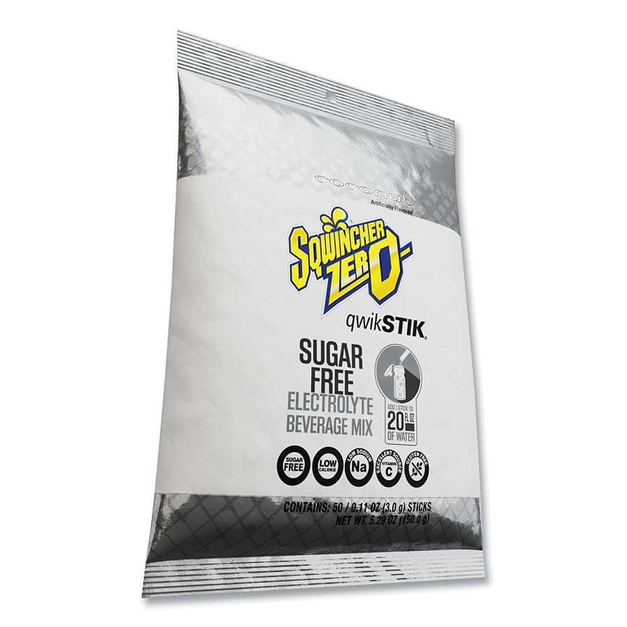 Sqwincher Zero Qwik Stik Electrolyte Powder Packets - Sugar Free Drink Mix, 4 Flavor Variety (Coconut, Mango, Pineapple, Strawberry Kiwi), 0.11 oz