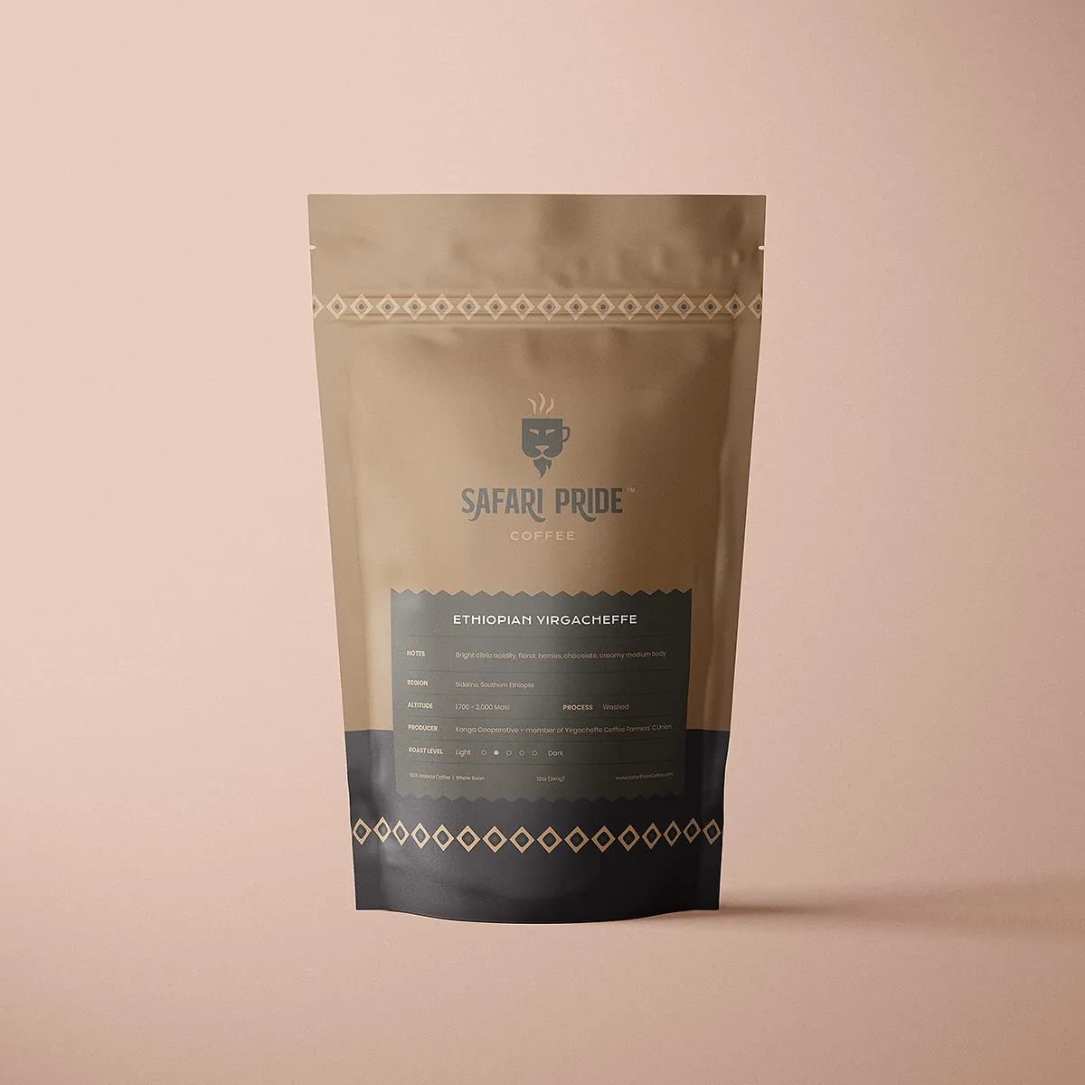 Safari Pride Coffee | Ethiopian Yirgacheffe Premium Single Origin Roast | Smooth Light Medium Roast with Bright Creamy Floral Notes | Gourmet