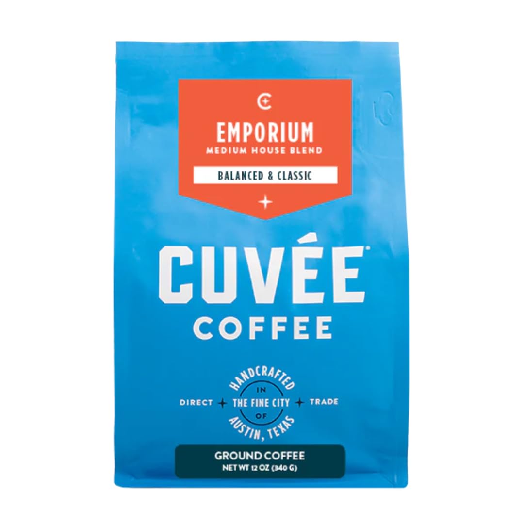CUVEE COFFEE Ground Emporium Medium Roast Coffee - 12 oz Bag, Smooth Balanced Arabica, Small-Batch Roasted for Everyday Brewing
