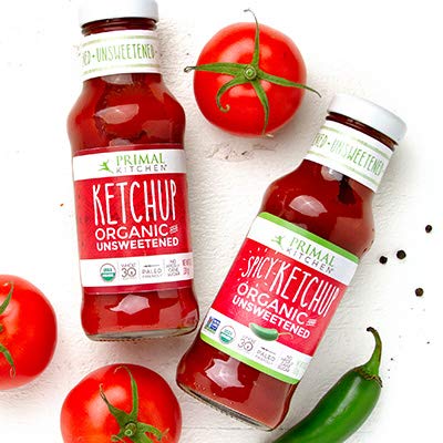 Primal Kitchen Organic Ketchup Variety Pack, Original Unsweetened and Spicy, No Cane Sugar or Corn Syrup, 11.3 Ounces, Pack of 2
