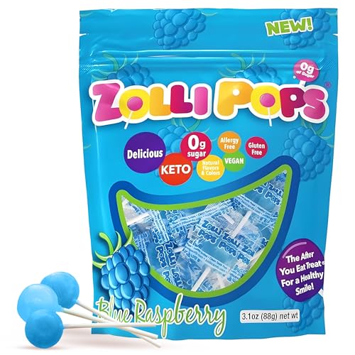 Zollipops Clean Teeth Pops Sugar Free Candy, Dye-Free Lollipops - Keto & Diabetic-Friendly, Dentist-Approved Treats for Kids (Blue Raspberry, 3.1 oz)