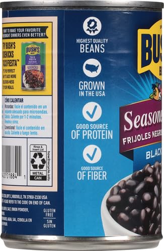 Bush's Canned Seasoned Recipe Black Beans (Pack of 1), Good Source of Plant-Based Protein, Good Source of Fiber, Fat Free, Gluten Free, 15 oz