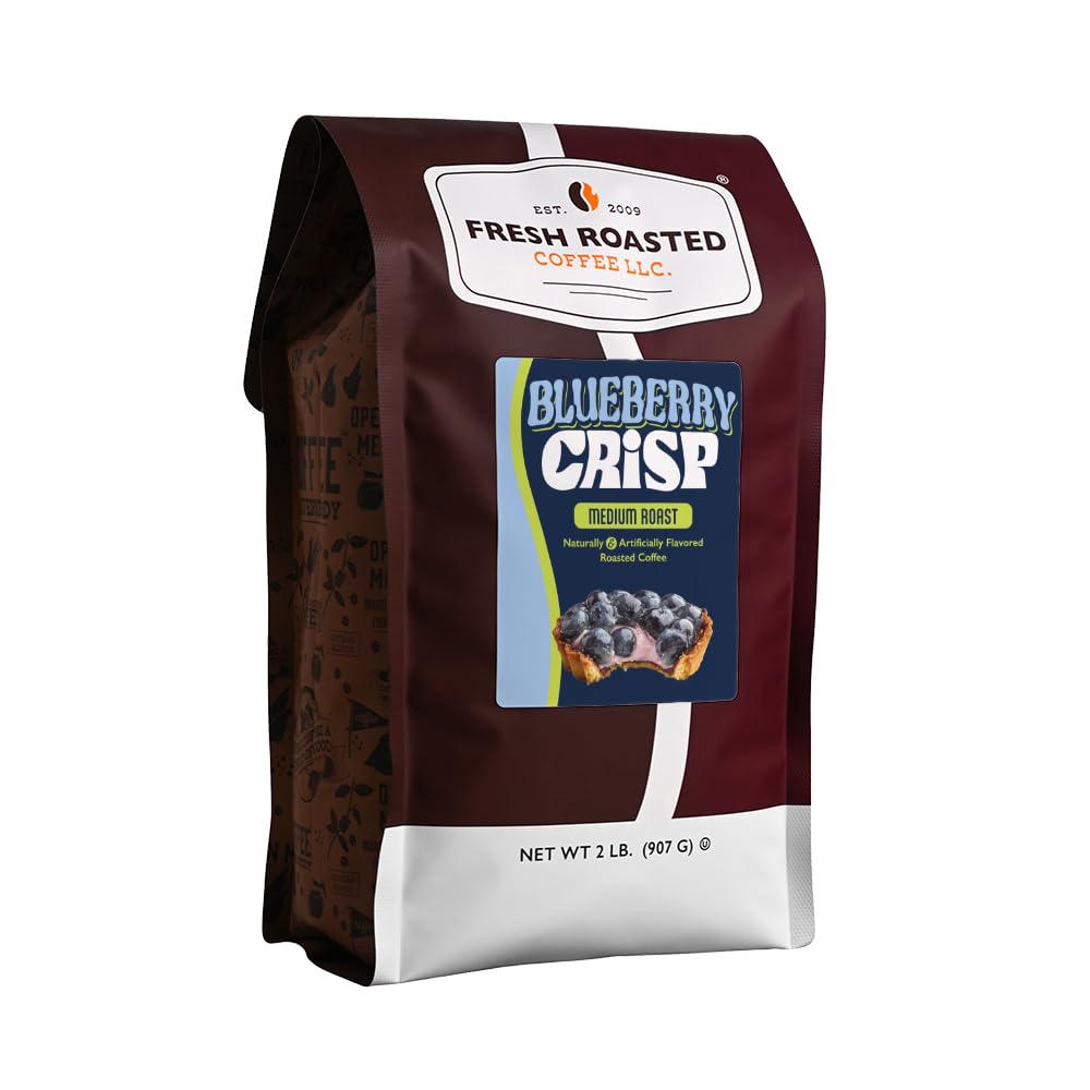 Fresh Roasted Coffee, Blueberry Crisp Flavored Drip Ground Coffee, Medium Roast, Kosher, 2 lb (32 oz)