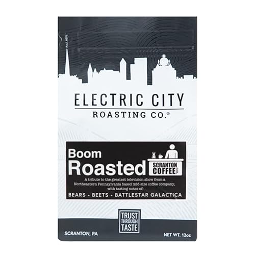 Boom Roasted Coffee, Dark Roast, Electric City Roasting, The Office Gifts, Specialty Coffee, 12 Ounce Bag