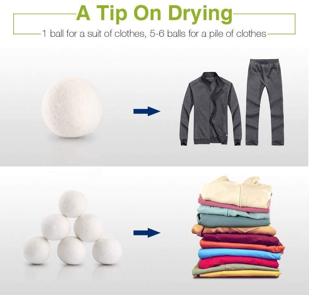 Wool Dryer Balls, Made from Premium Reusable New Zealand Wool, Fabric Softener, Reduce Wrinkles & Static Electricity, Shorten Drying Time Naturally